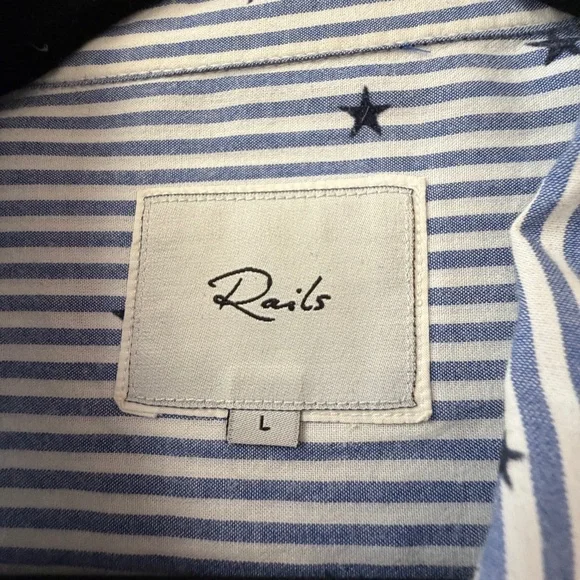 Rails Taylor Blue Stripe Navy Star Button Down Shirt Large - Picture 3 of 7